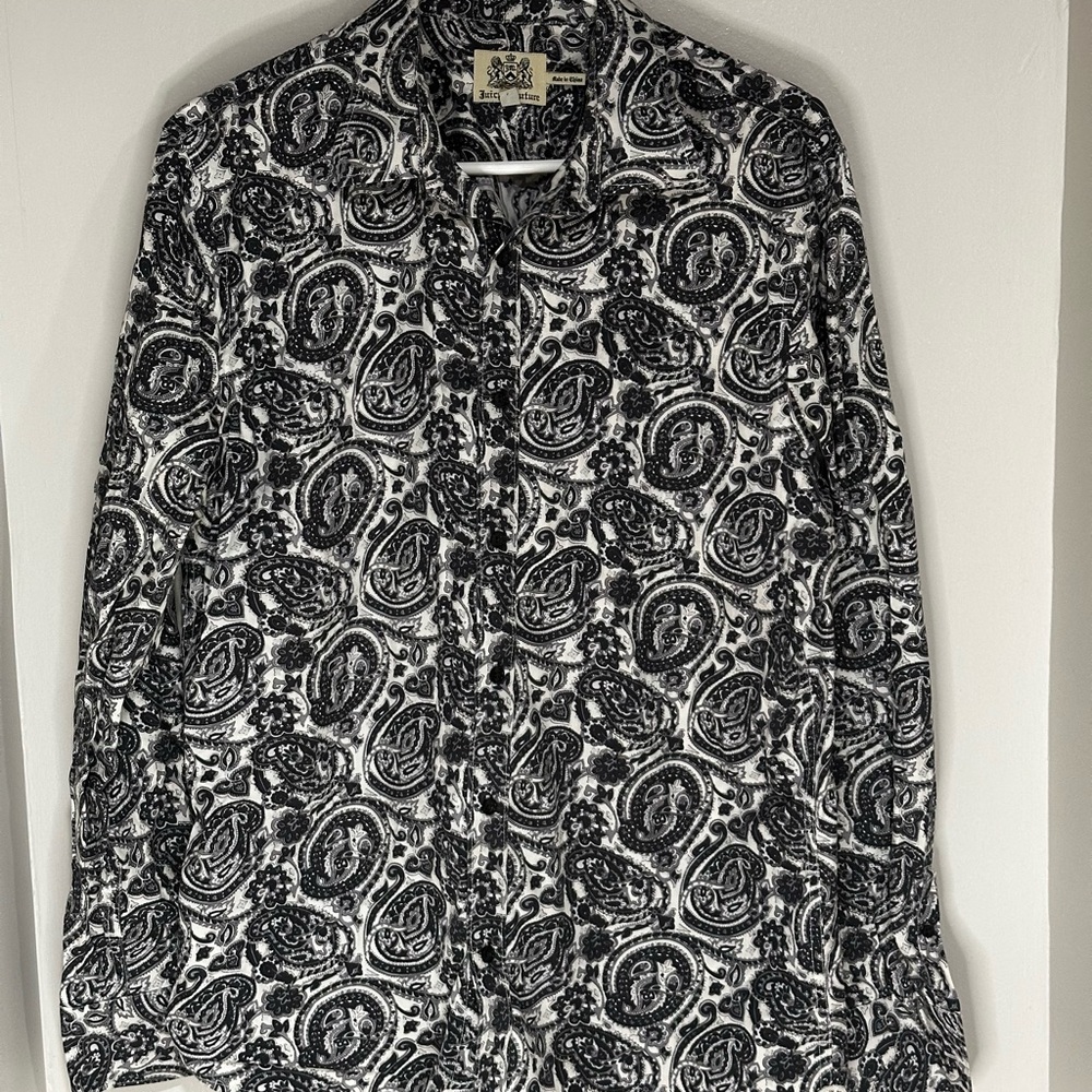 Juicy Couture Black and White Paisley Shirt. Size L.